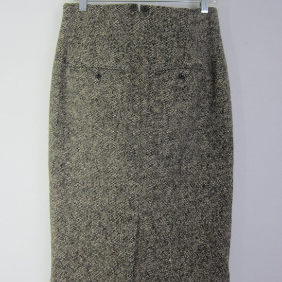 Vtg Rugby Ralph Lauren Women 8 Black Ivory Tweed Wool Pencil Skirt Front Zip 29" - Picture 2 of 10